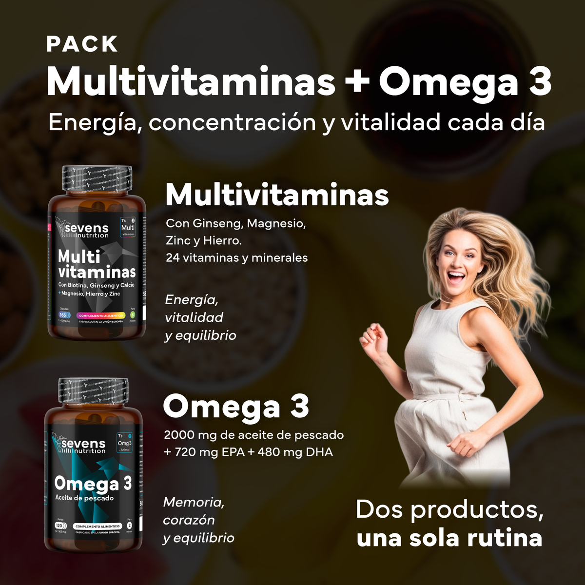 Multivitaminas Con Magnesio Y Ginseng + Omega 3 2000mg Omegatex®. Sevens Nutrition. Energía, Corazón Y Cerebro_1