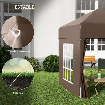 Carpa Plegable Outsunny Acero, Tela Oxford Marrón 200x200x240 Cm_5