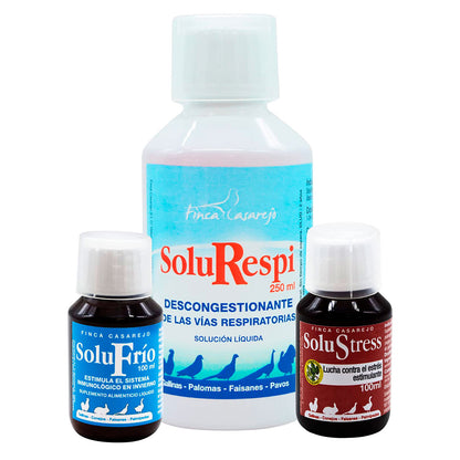Pack 3 productos para resfriado en aves: Solurespi + Solufrío + Solustress - Alivio catarro gallinas (ref. Slpck4)_0