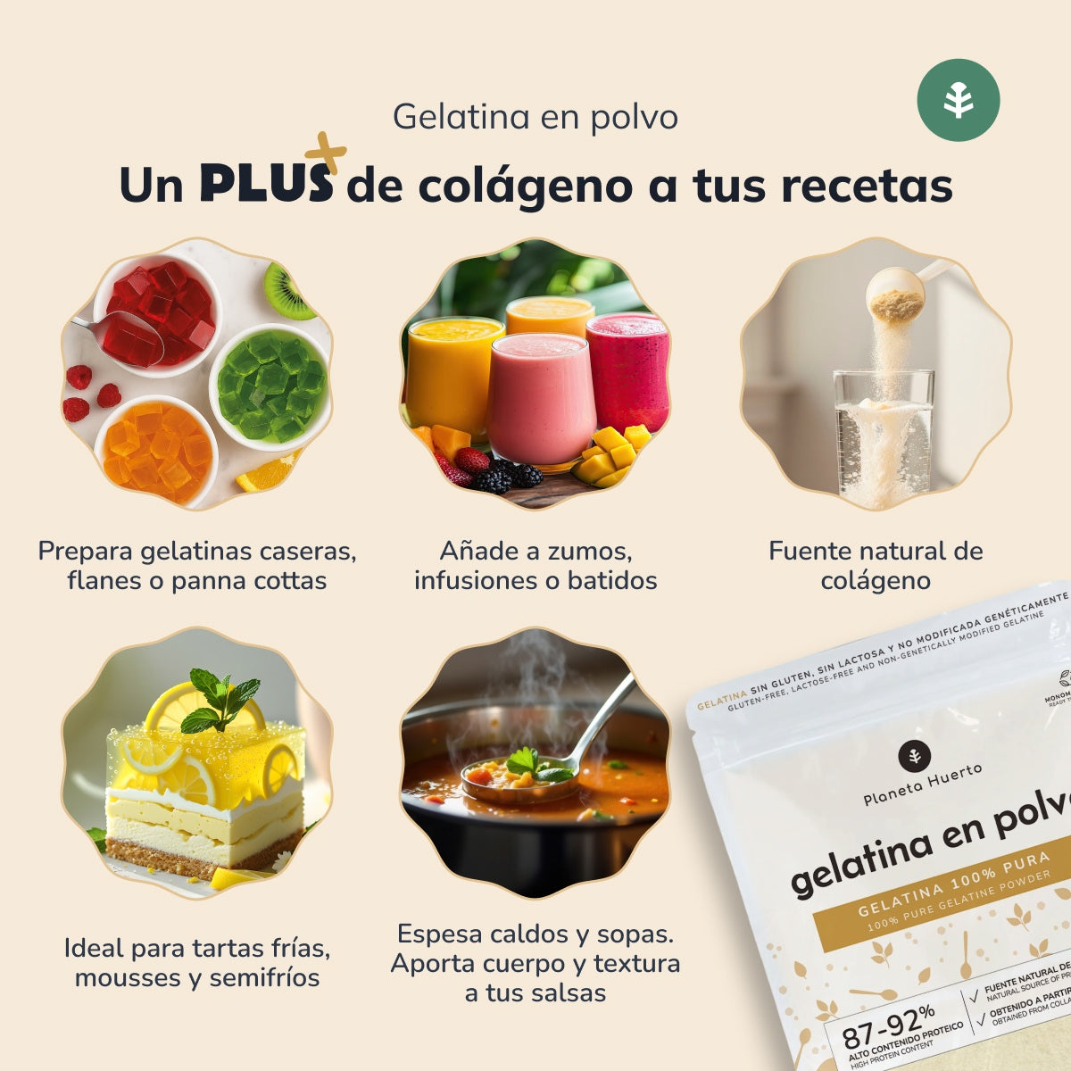 Gelatina neutra en polvo fuente de colágeno Planeta Huerto 1 Kg