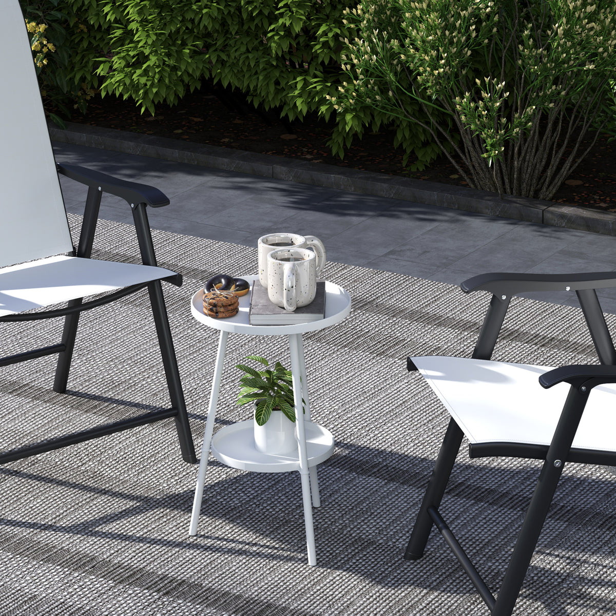 Mesa De Jardín Outsunny Metal Blanco 32x32x51 Cm_3