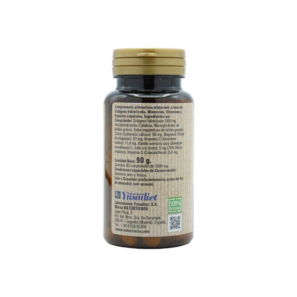 Colágeno hidrolizado con magnesio + silicio orgánico + calcio + vitaminas C y D, 90 comprimidos. NaturTierra