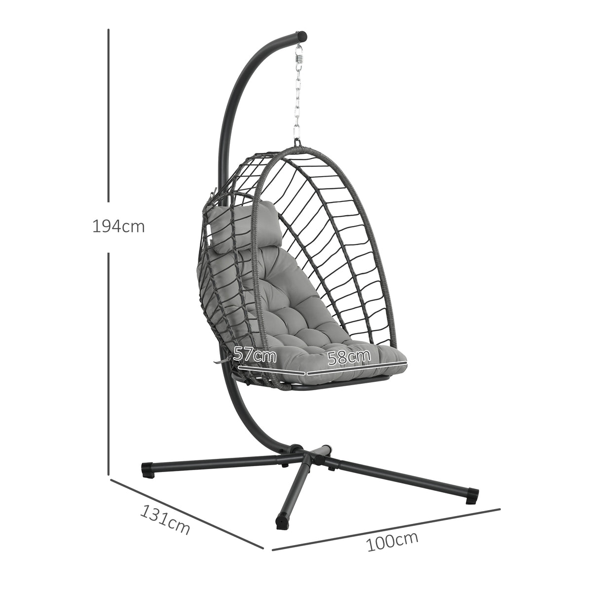 Silla Colgante Outsunny Acero, Pe Gris Oscuro 100x131x194 Cm_2