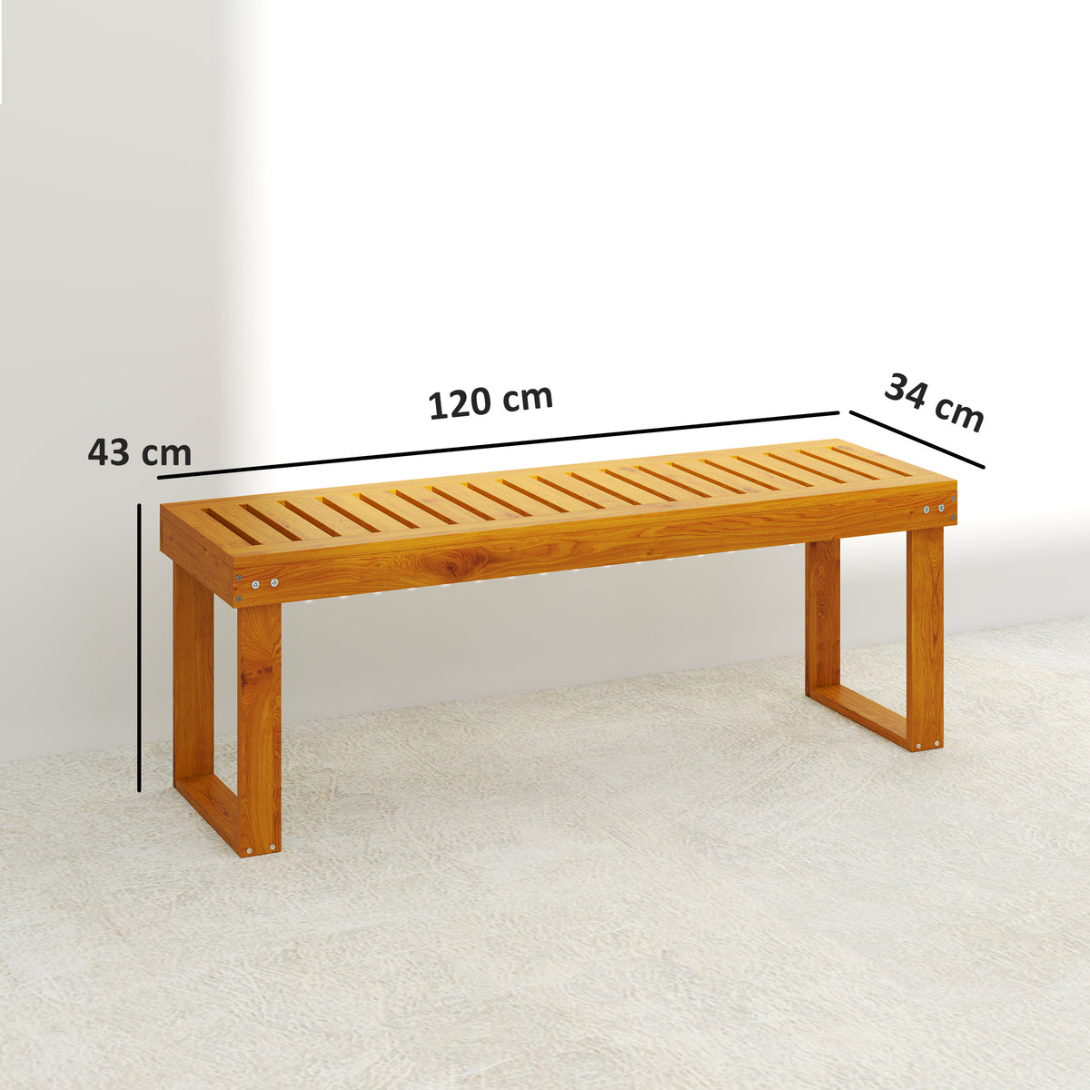 Banco De Jardín Outsunny Madera De Pino Teca 120x34x43 Cm_2