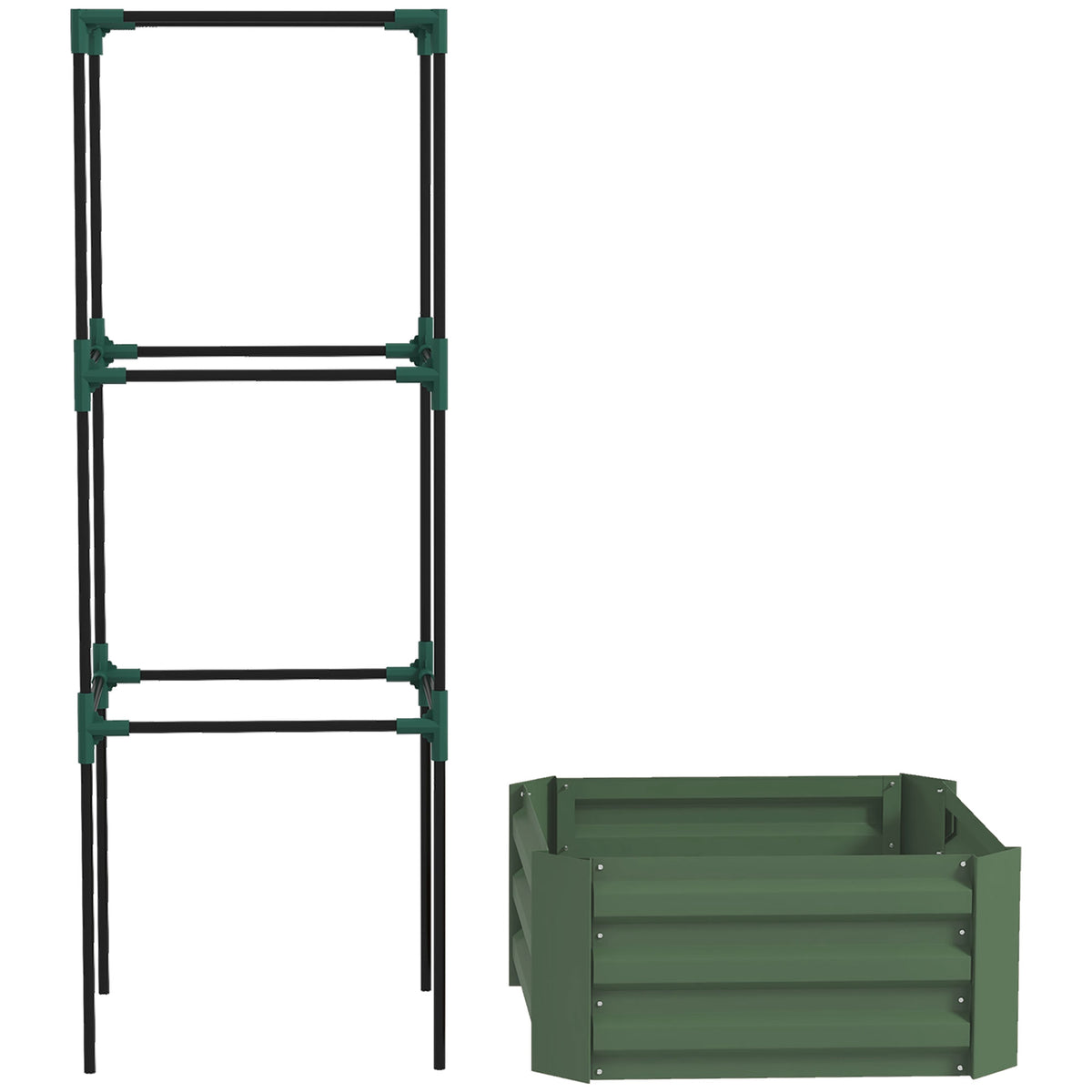 Jardinera Con Celosía Outsunny Acero, Acero Galvanizado Verde 61x61x140 Cm_0