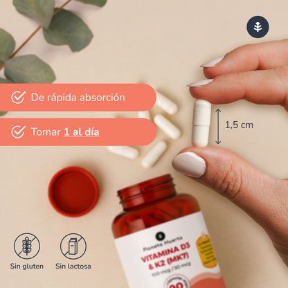 Pack 2xVitamina D3 &amp; K2 Mk7 Planeta Huerto 180 Capsulas