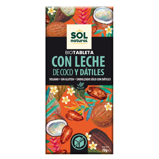Tableta de Chocolate vegano con Leche de Coco y Dátiles Bio Sol Natural 70 g