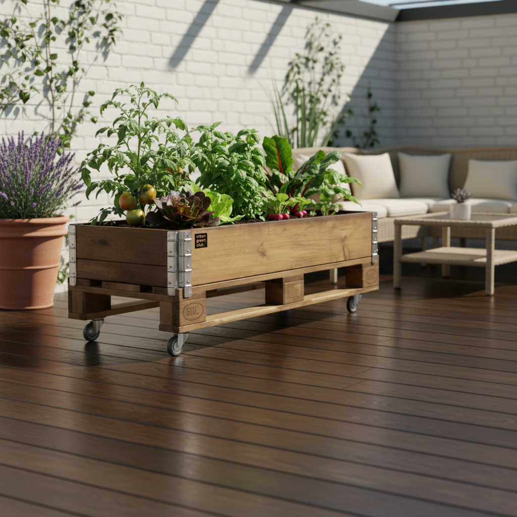 Bancal De Cultivo Pro De Madera De Pino Color Nogal Con Ruedas Urban Green Club - 120x80x40 Cm 200 L_1
