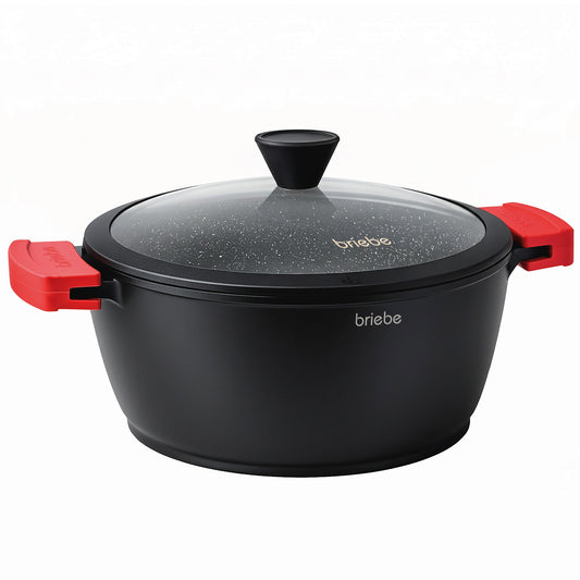 Briebe Cacerola Cocina Inducción Antiadherente Titanio, Cazuela 16cm, Aluminio Fundido Sin Pfoa, Tapa, Black Titanium_0