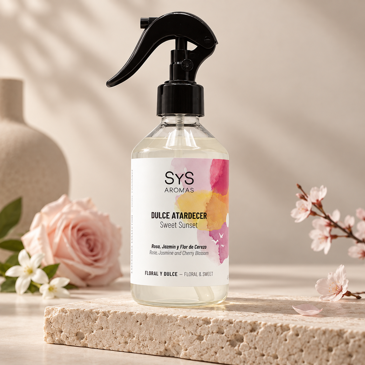 Ambientador Pulverizador Dulce Atardecer Experience SYS Aromas 300 ml | Rosa, Jazmín y Flor de Cerezo | Relajante_1