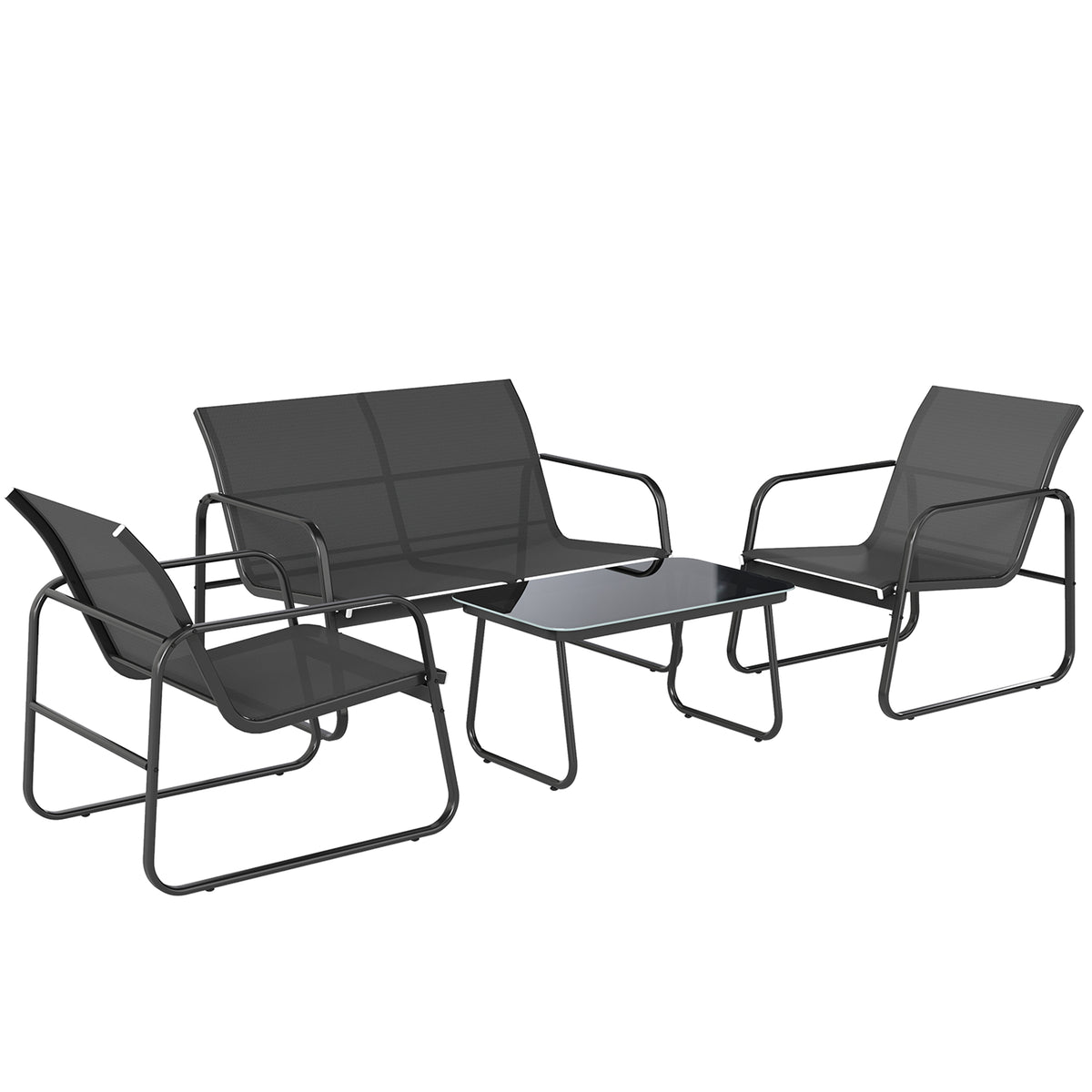 Muebles De Jardín Outsunny Acero, Textilene Gris Oscuro Y Negro 112x73x74 Cm_0
