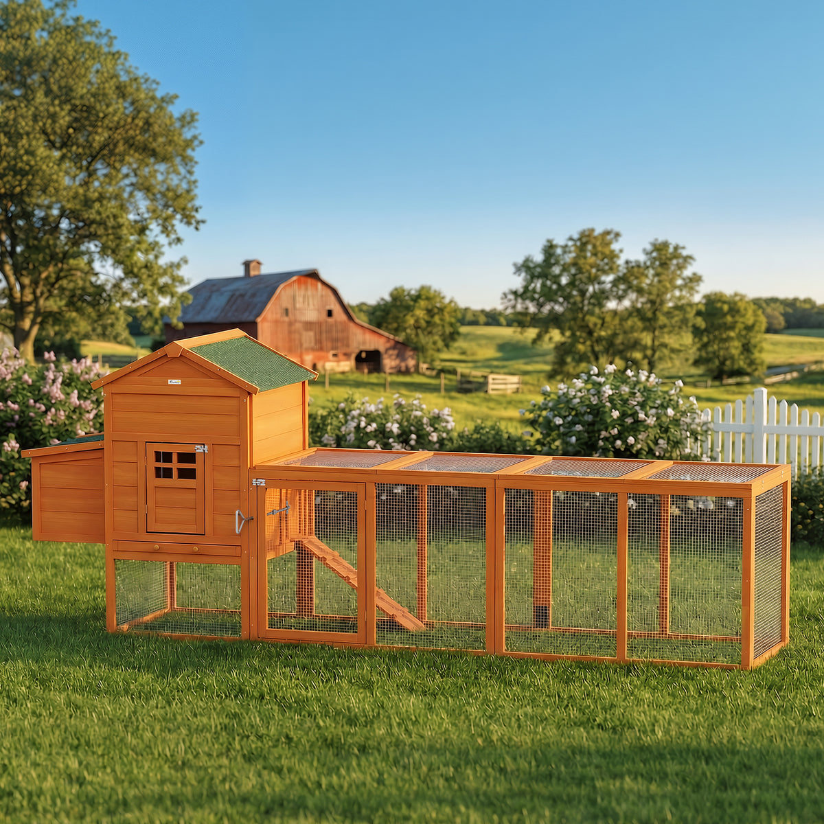 Gallinero De Madera Pawhut Madera De Abeto, Metal Madera Natural 297.5x68x118 Cm_1