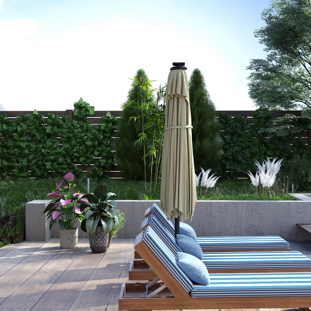 Sombrilla Doble Outsunny Metal, Poliéster Beige 395x215x238 Cm_3