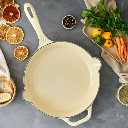 Victoria Sartén Hierro Fundido Esmaltado White Sable Inducción 23cm Apta Fuego, Barbacoa, Horno, Vitrocerámica_4