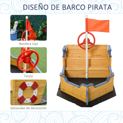 Arenero Infantil De Madera De Galeón Outsunny 158x78x45,5 Cm Natural_5