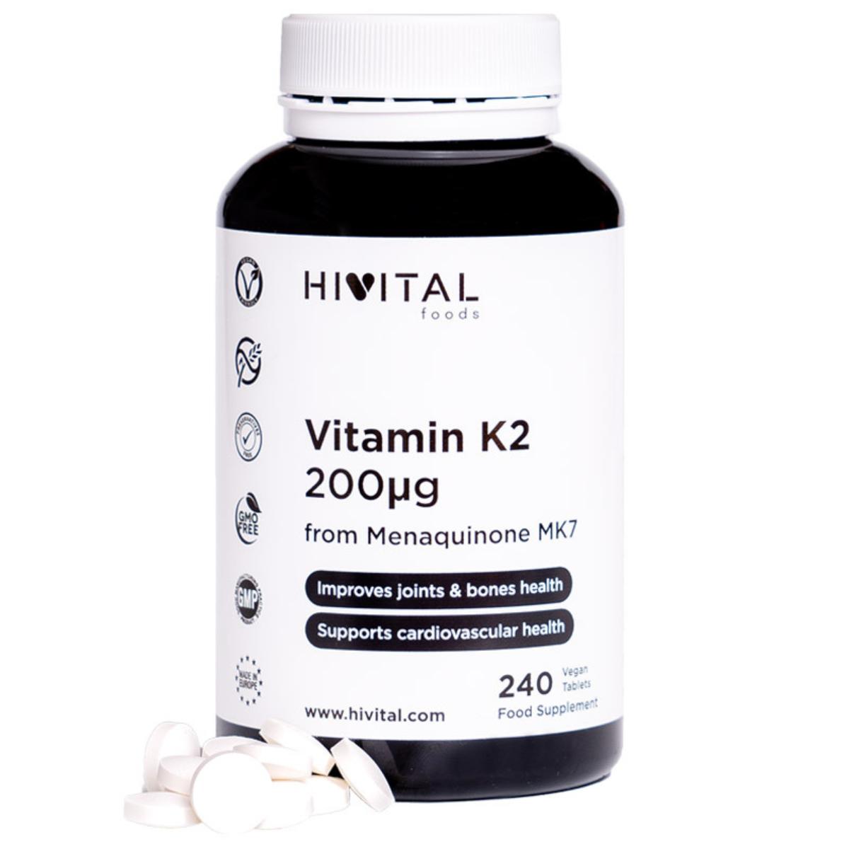 Vitamina K2 MK7 200 mcg 240 comprimidos veganos Hivital