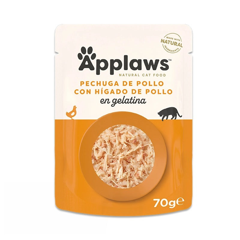 Comida húmeda para gatos Sobre Hígado y pollo en gelatina Applaws 70 g