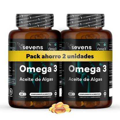 Pack 2x Omega 3 Vegano Sevens Nutrition. Dha Puro Para Cerebro, Visión Y Salud._0
