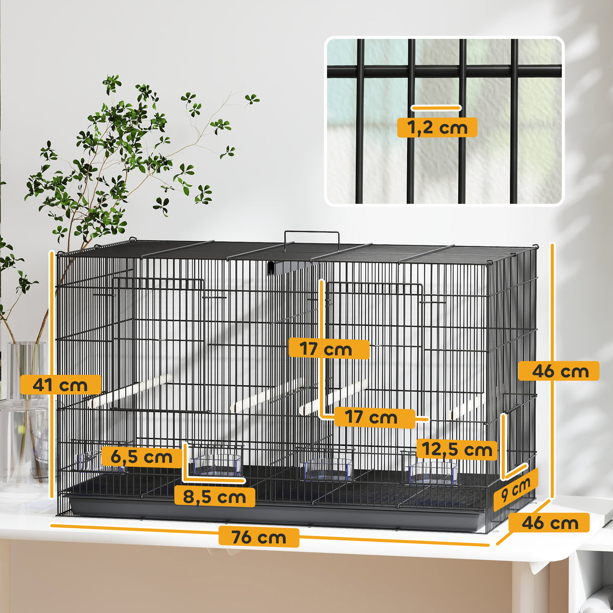 Jaula Para Pájaros Pawhut Acero, Pp Negro 76x46x46 Cm D10-106v00bk_2