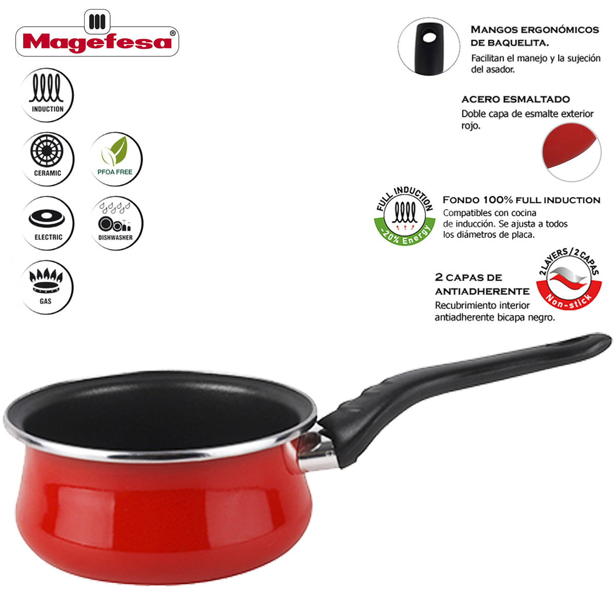 Magefesa Praga Cazo 16, Acero Esmaltado Vitrificado, En Granate, Inducción Y Lavavajillas_3