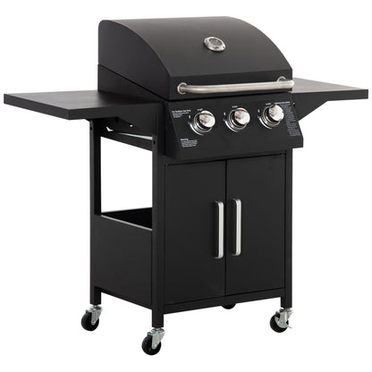 Barbacoa De Gas Con 3 Quemadores 4 Ruedas Outsunny 121x55x109 Cm Negro_0