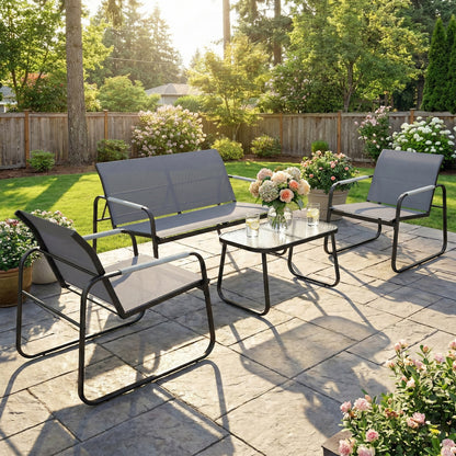 Conjunto De Jardín Outsunny Acero Galvanizado, Textilene Gris 111x71x75 Cm_1