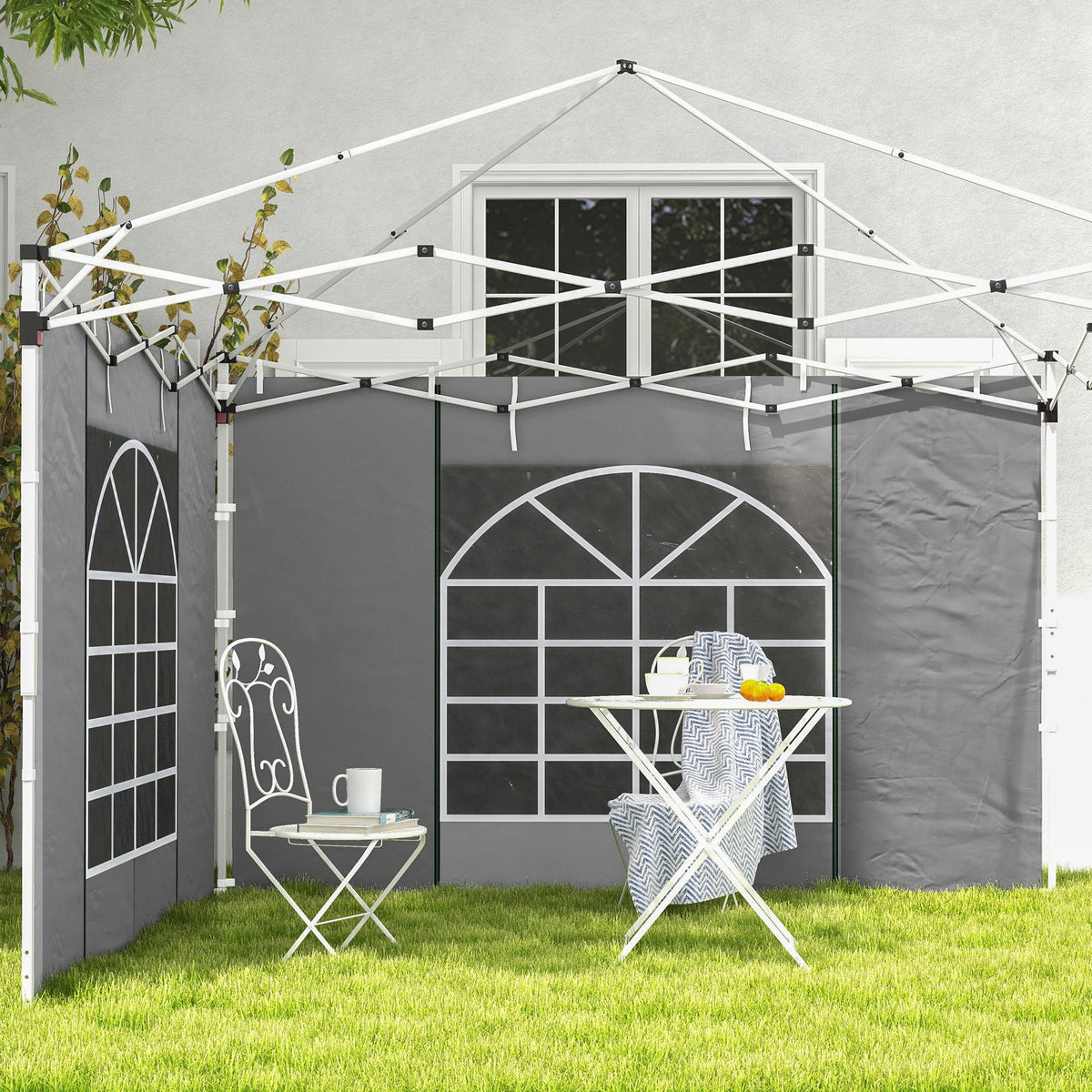 Paredes Laterales Carpa Outsunny Tela Oxford Gris Claro 295x195 Cm_3