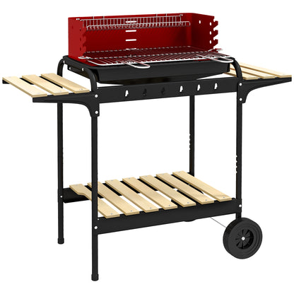 Barbacoa De Carbón Outsunny Metal, Madera De Pino Rojo 103x47x95 Cm_0