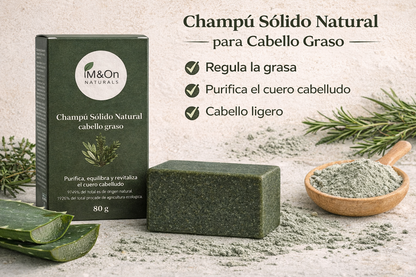 Champú Sólido para Cabello Graso con Aloe Vera, Arcilla Verde y Romero 80 g | M&amp;On Naturals_1