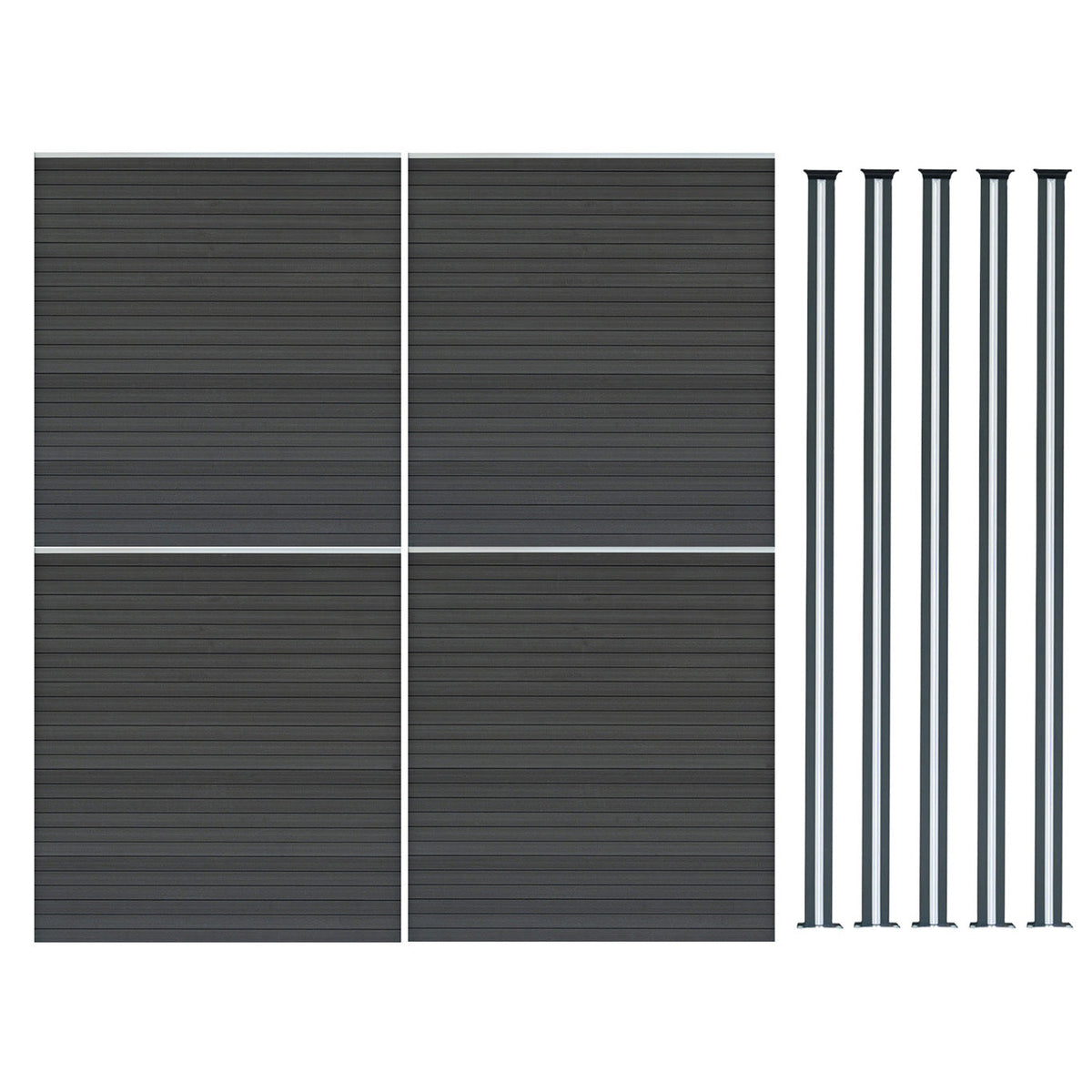 Vallas Para Exteriores De Wpc Y Aluminio - 4x Paneles + 5xpostes | Gris_0