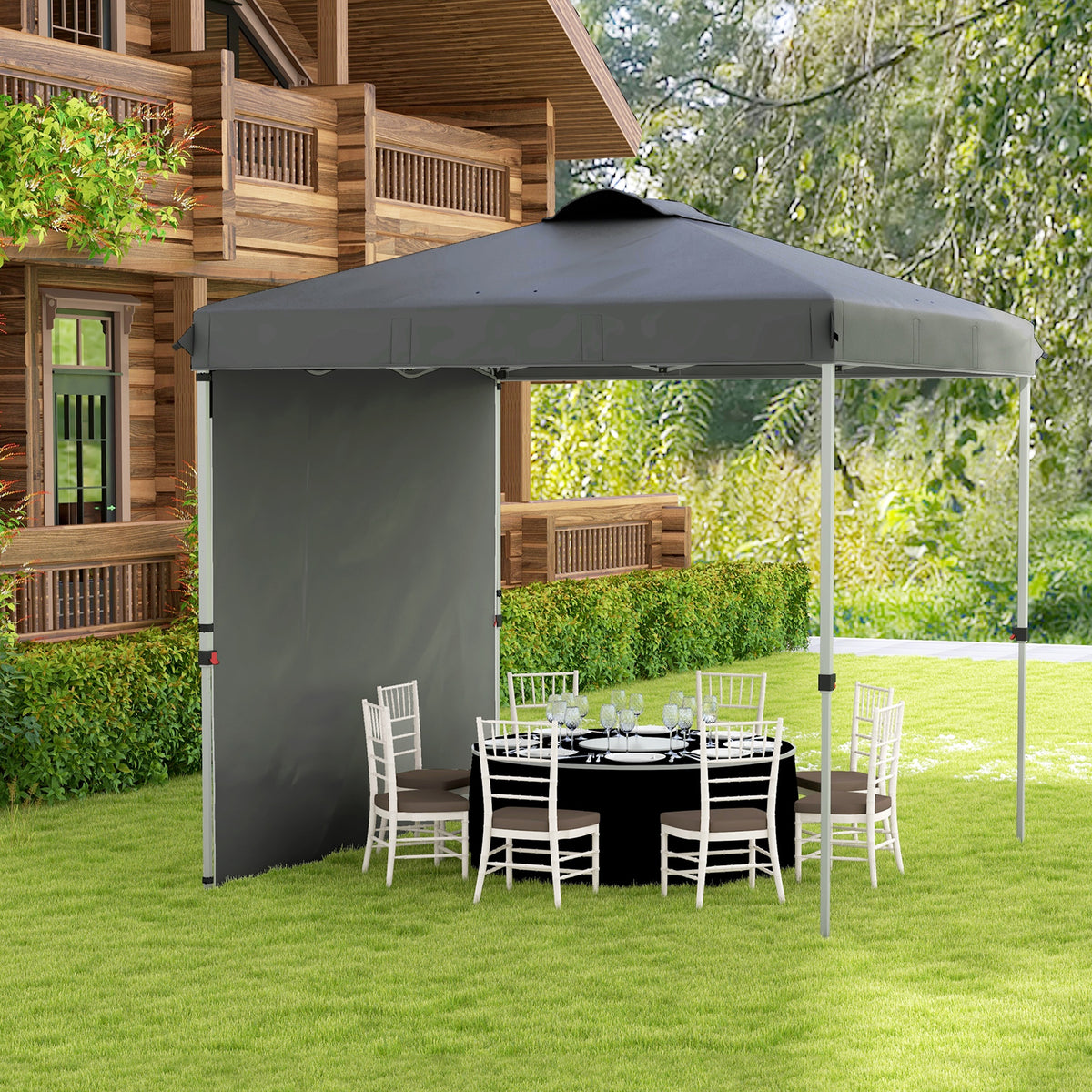 Carpa Plegable Outsunny Acero, Tela Oxford Gris Oscuro 247x247x268 Cm_3
