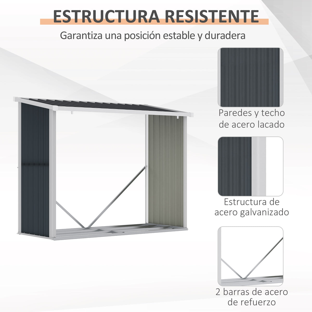 Casetilla Para Leña De Jardín Acero Outsunny 185x84x148,5 Cm Gris_5