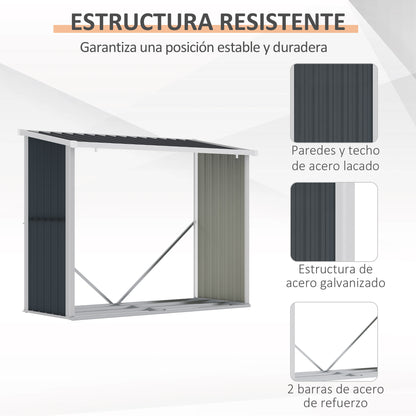 Casetilla Para Leña De Jardín Acero Outsunny 185x84x148,5 Cm Gris_5