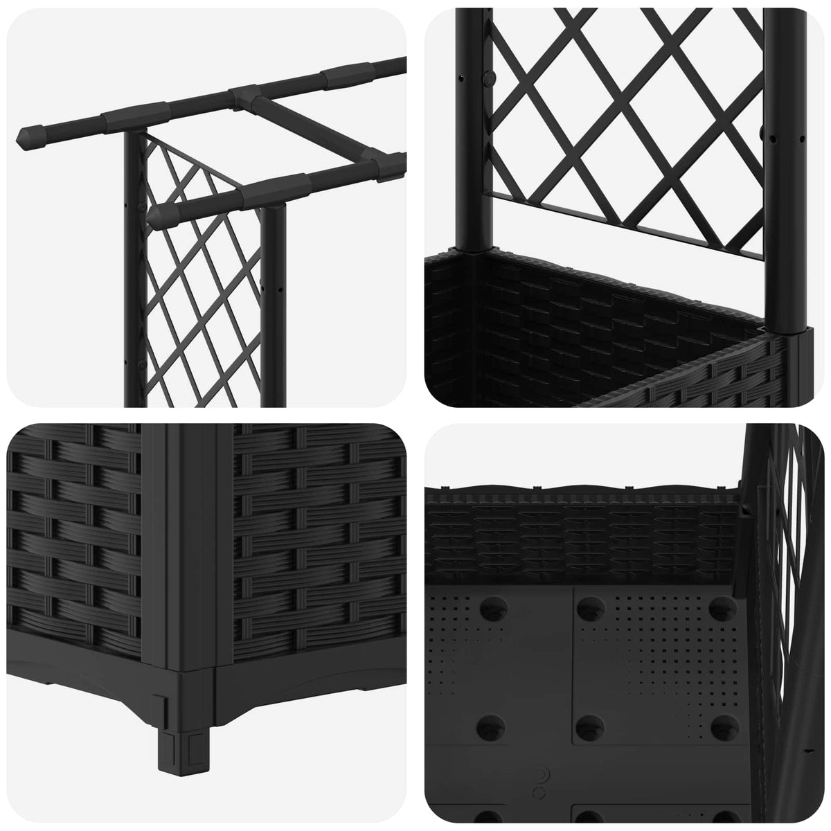 Cama Elevada Con Trellis Y Techo Negro 203 X 40 X 121 Cm Pp_5