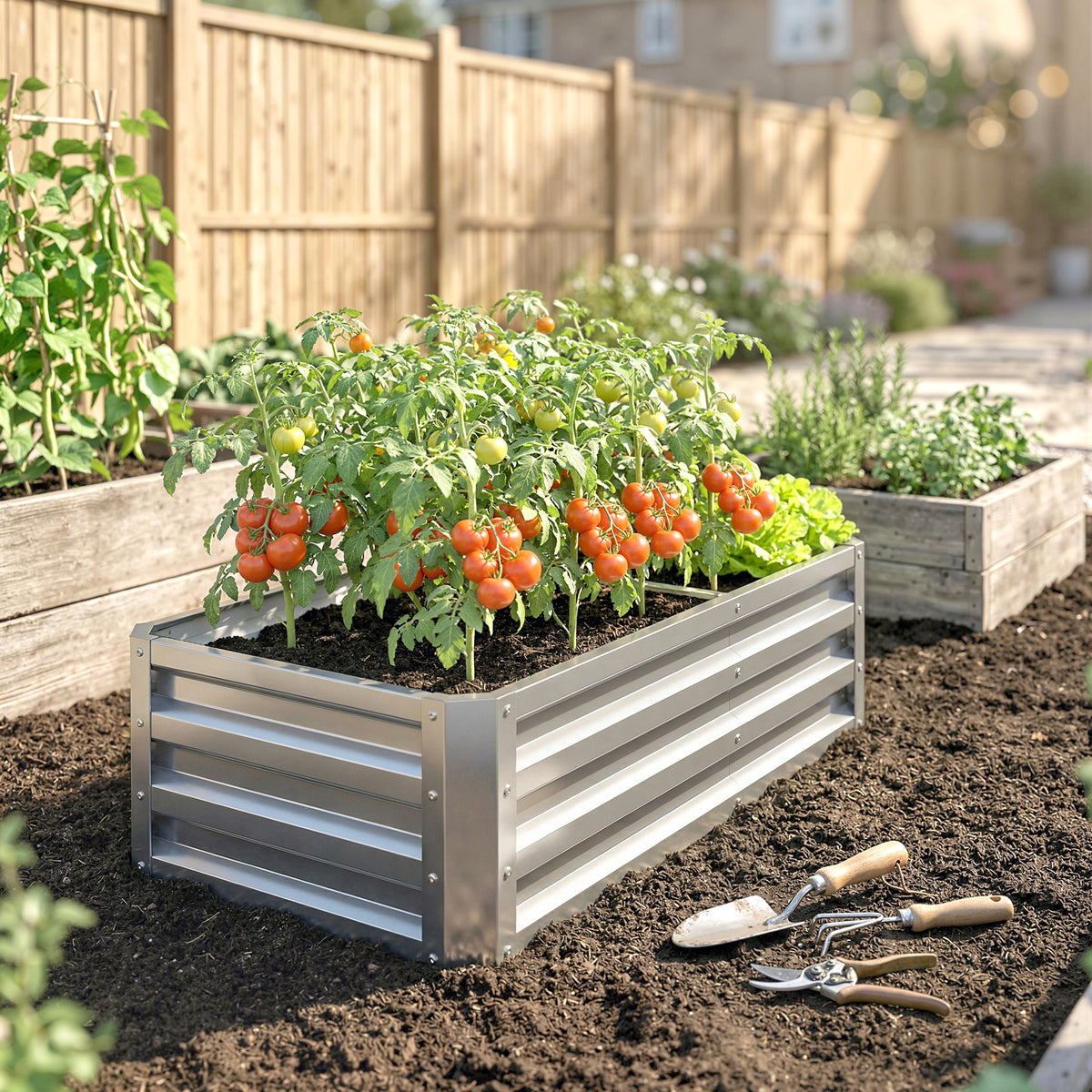 Jardinera Elevada Outsunny Acero Galvanizado Plata 120x60x30.5 Cm_3