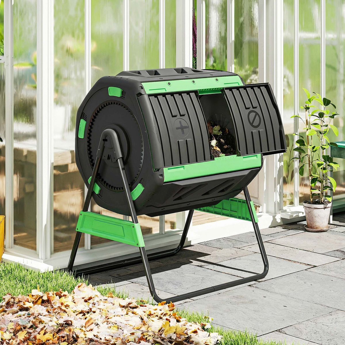 Compostador Para Exterior Outsunny Pp, Metal Verde 94x67x98 Cm_1