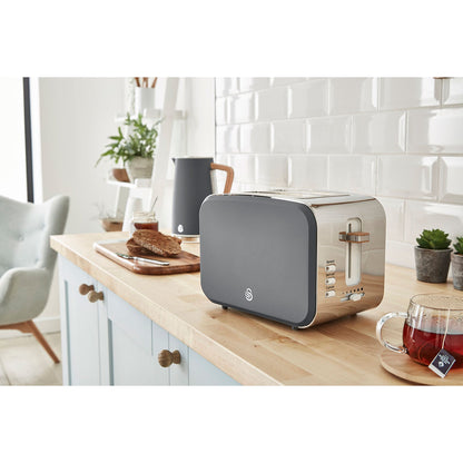 Swan Nordic Tostadora Pan Ranura Ancha 2 Rebanadas, 3 Funciones, 6 Niveles, Diseño Moderno, St14610gryneu, Gris 900w_1