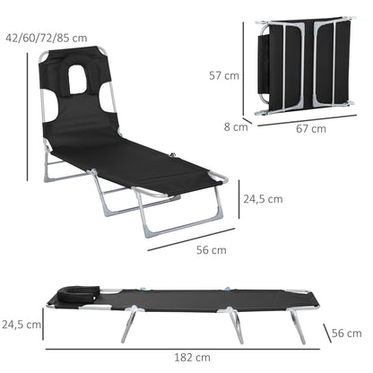 Tumbona Plegable Reclinable De Jardín Outsunny 182x56x24,5 Cm Negro_2