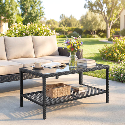 Mesa De Jardín Outsunny Ratán Pe, Acero Negro 92x50x45 Cm_3