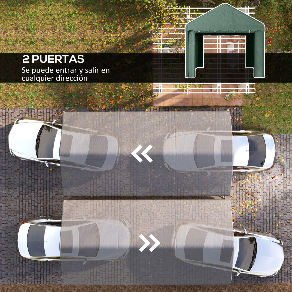Garaje Exterior Coche Outsunny Poliéster, Acero Galvanizado Verde 594x300x280 Cm_5