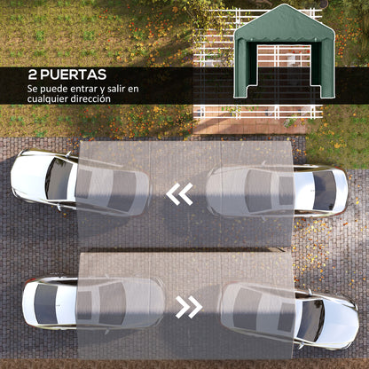 Garaje Exterior Coche Outsunny Poliéster, Acero Galvanizado Verde 594x300x280 Cm_5