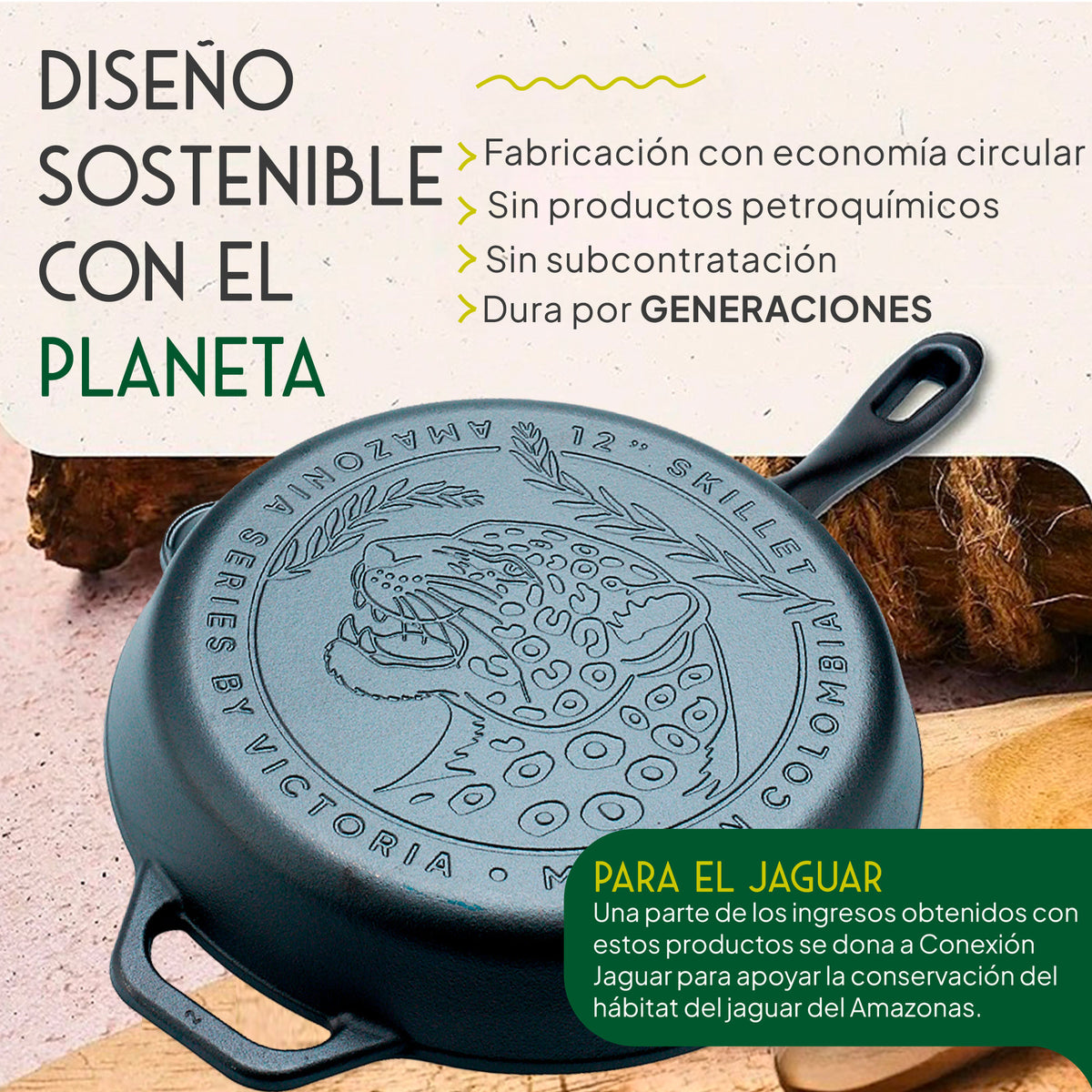 Victoria Sartén Hierro Fundido Curado Amazonía Jaguar Inducción 30cm_5