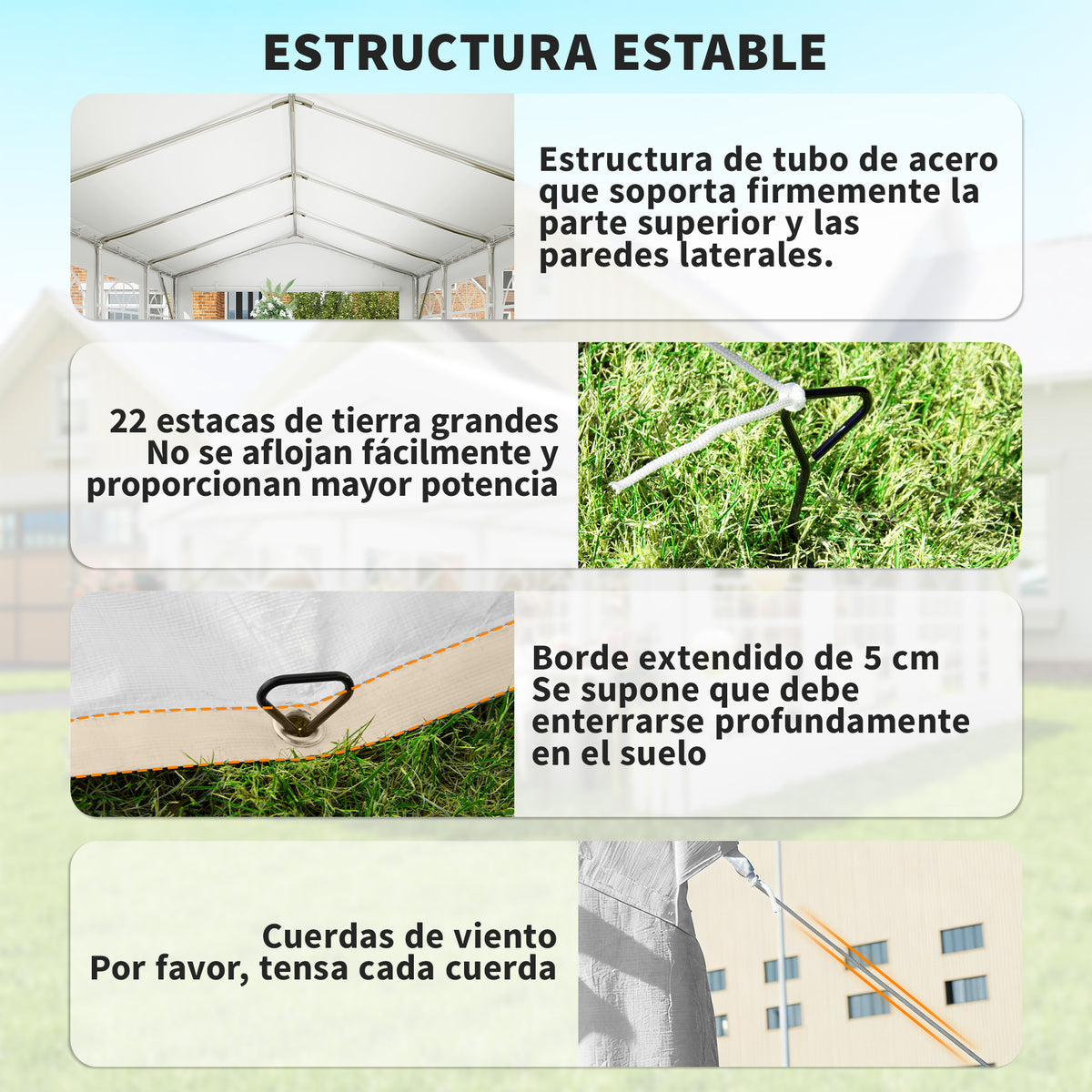 Carpa Para Fiesta Outsunny Acero Galvanizado, Tela De Pe Blanco 800x400x280 Cm_5