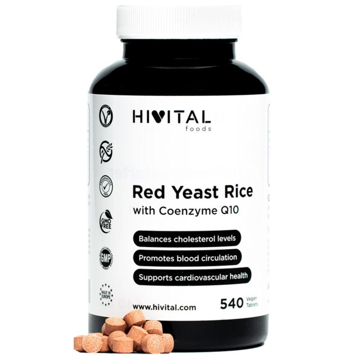 Levadura de Arroz Rojo con Coenzima Q10  Hivital 540 cápsulas veganas