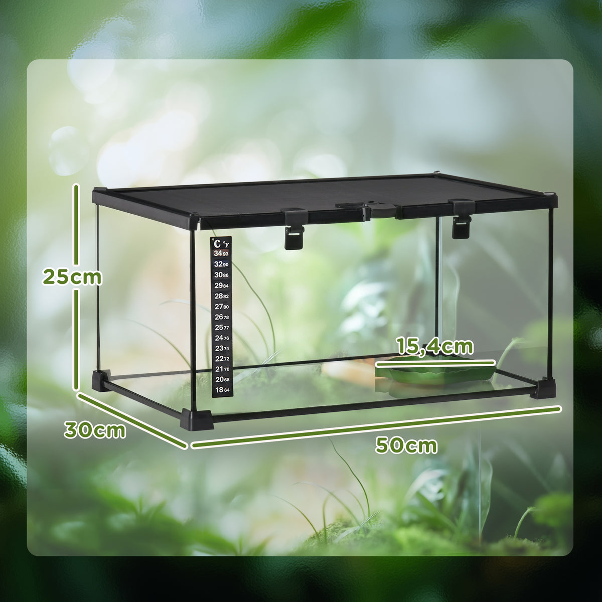 Terrario Para Reptiles Pawhut Vidrio Templado, Acero Negro 50x30x25 Cm_2