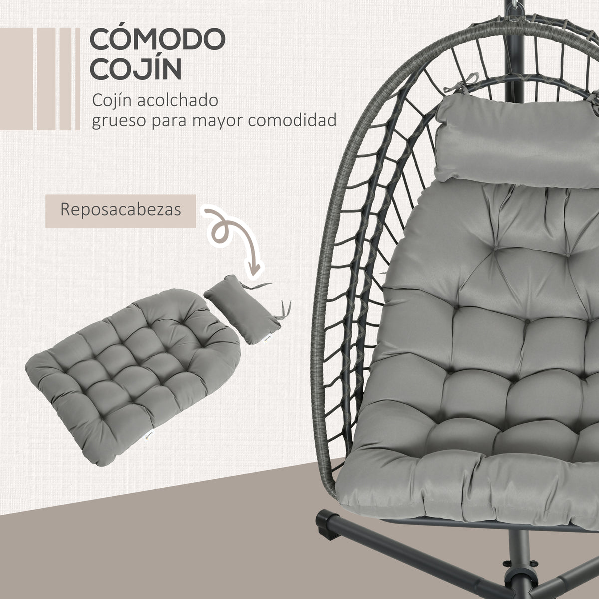 Silla Colgante Outsunny Acero, Pe Gris Oscuro 100x131x194 Cm_5