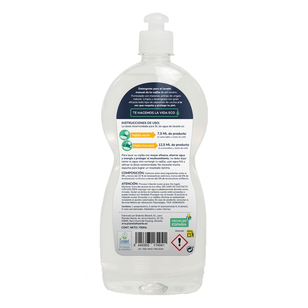 Lavavajillas manual hipoalergénico sin perfume ECO Planeta Huerto 750 ml