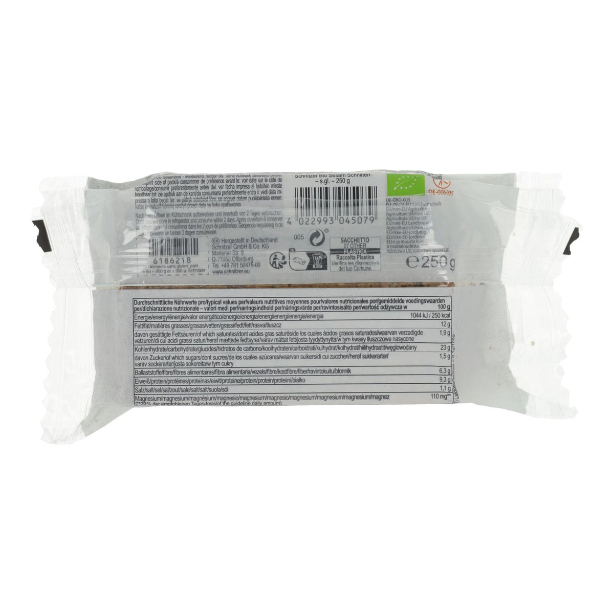 Pan fermentado de trigo sarraceno Sésamo Ecológico Sin gluten para tostadas Schnitzer 250 g