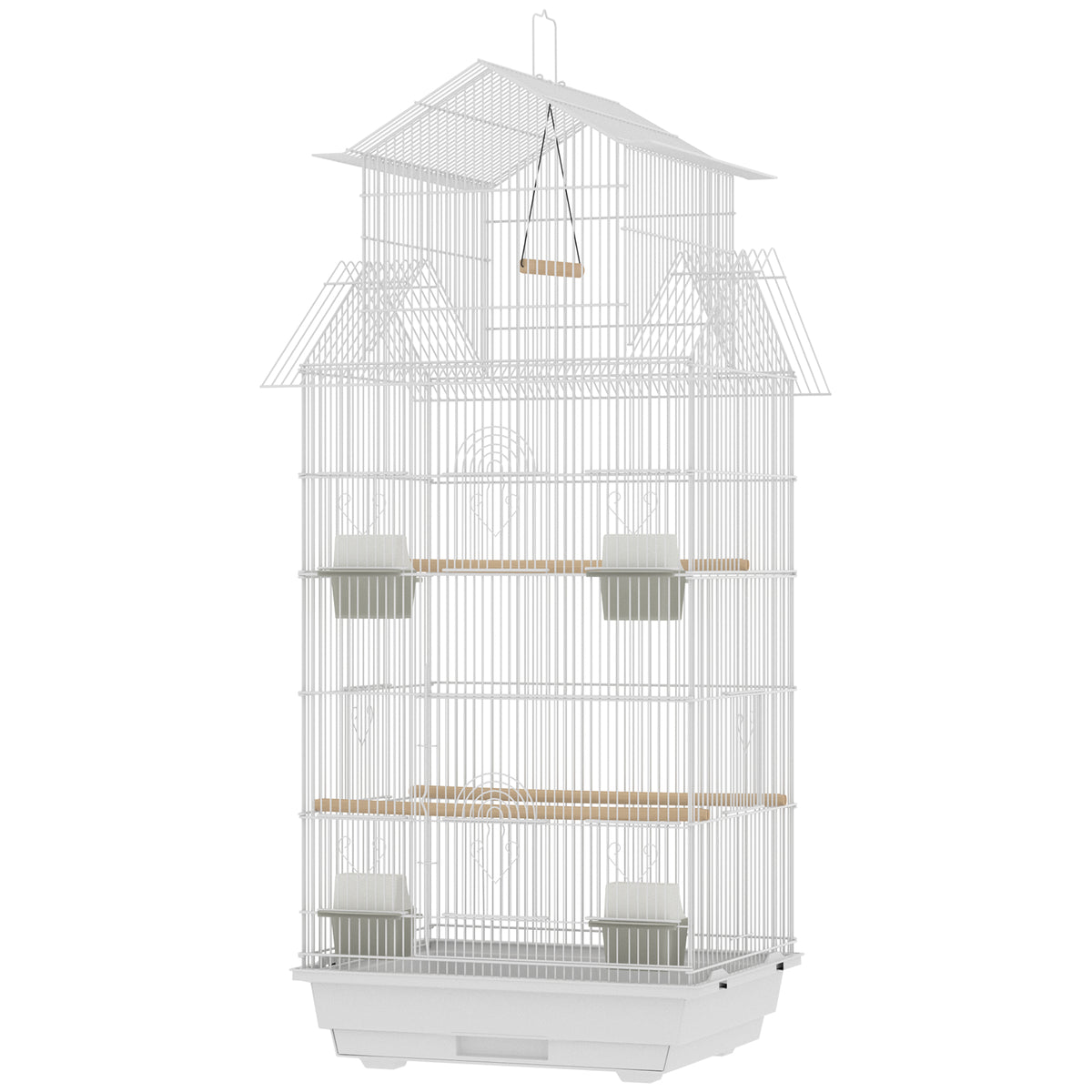 Jaula Para Pájaros Pawhut Acero, Pp Blanco 50.5x41x104 Cm_4