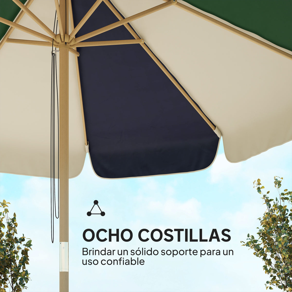 Sombrilla De Jardín Outsunny Poliéster, Metal Verde Oscuro_5